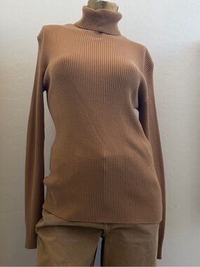 Vintage Golden Vee Brown Ribbed Turtleneck Sweater Made in Korea M